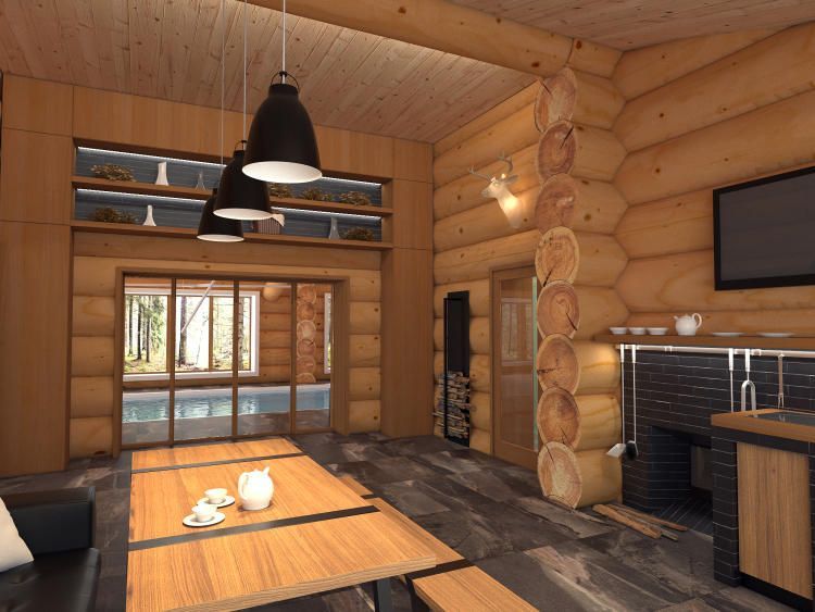 Гостиная-столовая в стле шале.
http://a-partmentdesign.com.ua